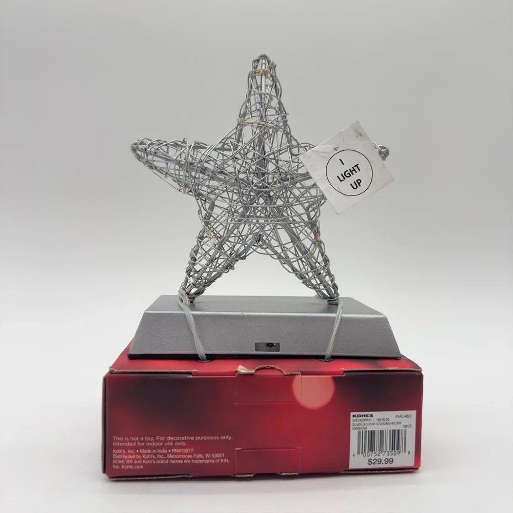 NEW St. Nicholas Square Silver LED Star Stocking Holder Light Up Christmas Decor